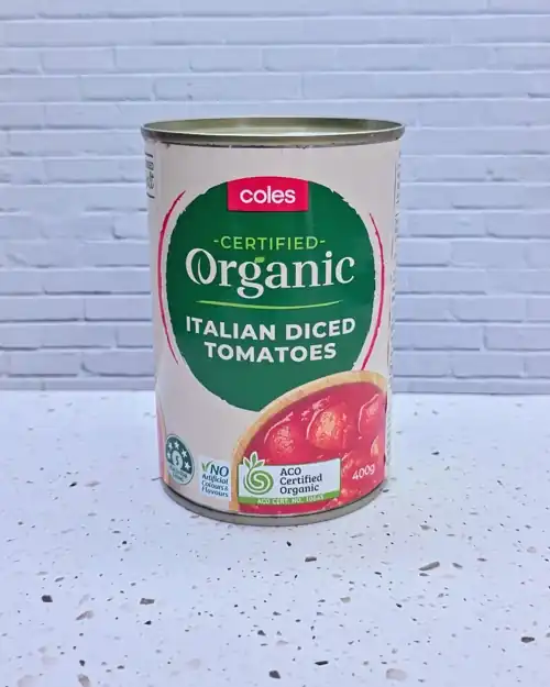  Coles Certified Organic Italian Diced Tomatoes. 5 Health star rating. Product of Italy.