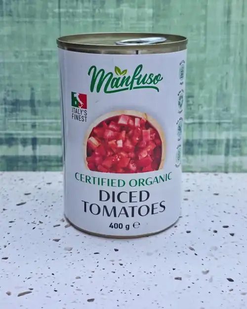  Manfuso Certified Organic Dice Tomatoes. Italy's finest. BPA free lining. No added salt.