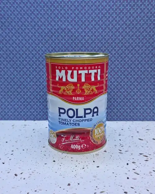  Mutti Polpa Finely Chopped Tomatoes. 4.5 Health star rating.  100% Italian tomatoes.